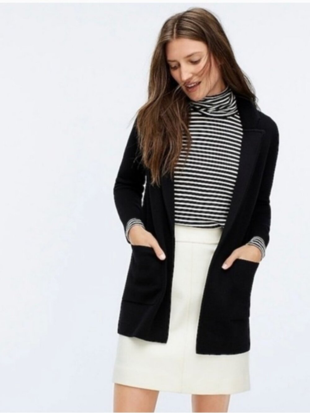 J.Crew Chelsea Sweater-Blazer Womens Medium Black Open Front